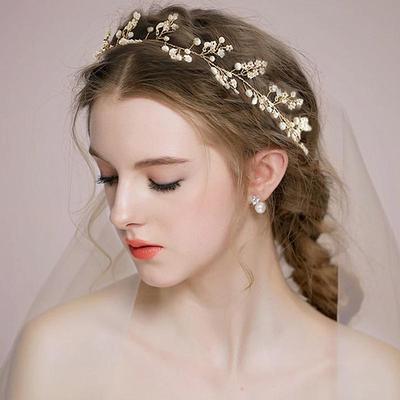 1PC Headband Elegant Accessories Gift Leaf Headband Bride Bead Simplicity Alloy Wedding Handmade
