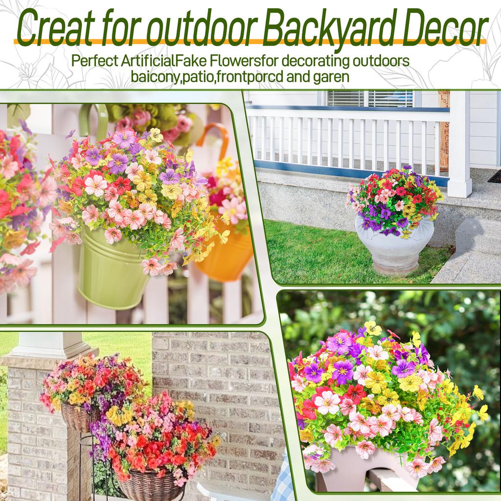 24 Bundles Artificial Flowers - Colorful Mix Daisy For Outdoor Decoration, Porch, Patio, Home, Window Box, Yard, Garden Planter