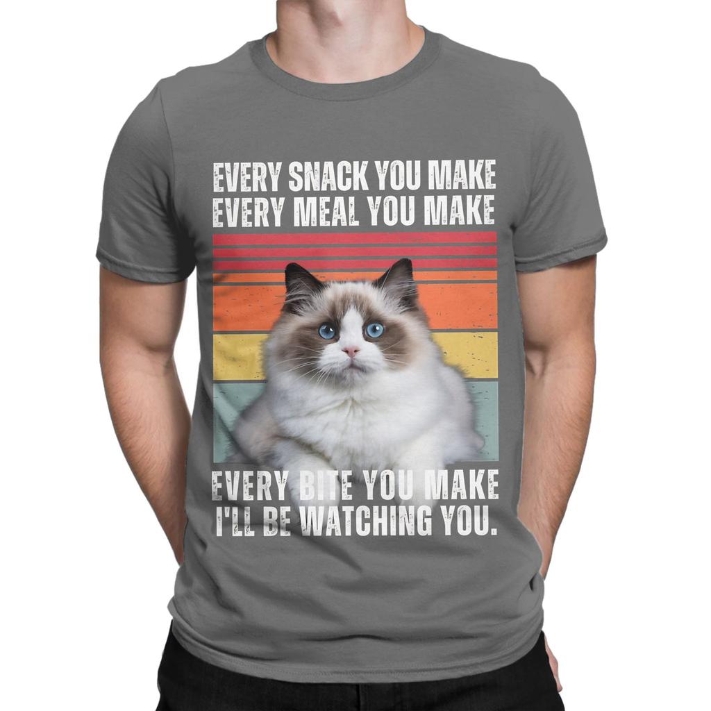 Distressed Retro Striped Ragdoll Be Watching You Funny Sticker Quotes Novelty 100 Cotton TShirt Ragdoll Tops Tees For Unisex