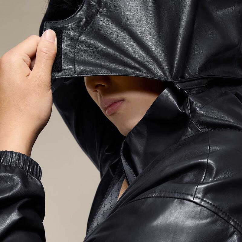 Qipai Men's Lightweight Goatskin Hooded Leather Jacket