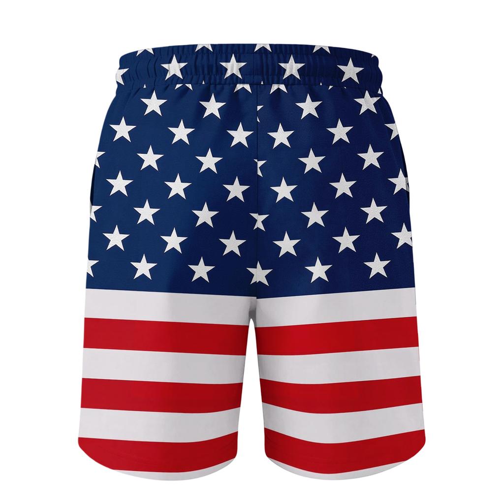 Men's Drawstring Waist Casual Shorts with Star Stripe Print Loose Fit Elastic Waistband and Side Pockets for Daily Wear