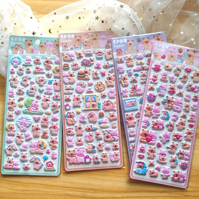 4 Stück Capybara-Babys Bären Kinder Cartoon Blasensticker 3D Weiche Dekor Verzierungen für Scrapbook BulingBulingStickers Store