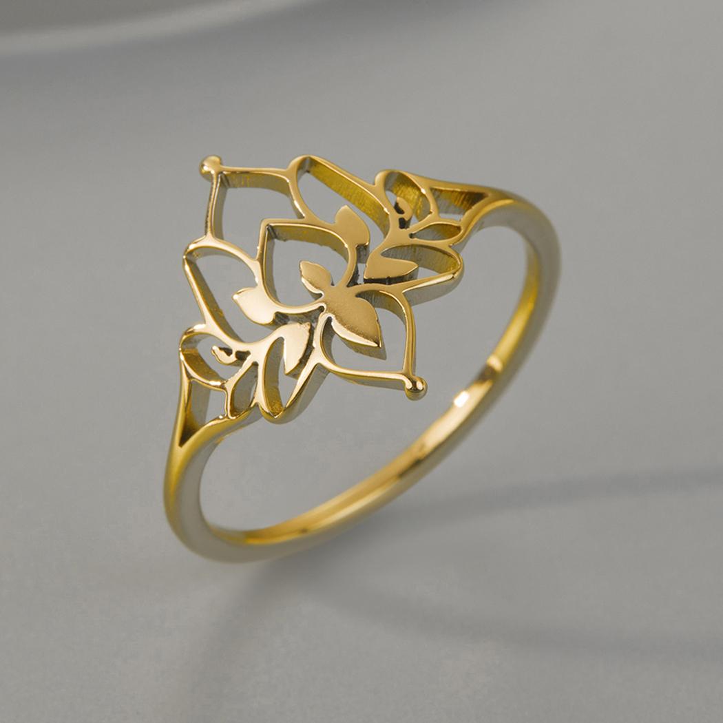 

Kinitial 2026 New Simple Handmade Oxide Lotus Ring Exquisite Stainless Steel Ladies Lotus Jewelry Christmas Gift 9 золотой