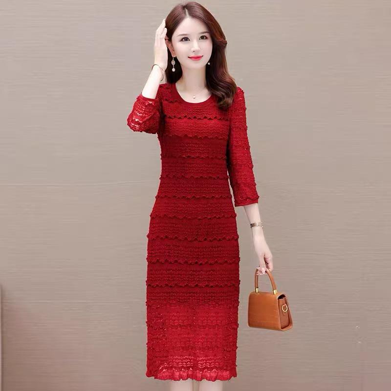 Modisches Rundhals-Spitzenkleid - Elegant, Schlankmachend & Vielseitig