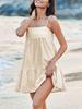 Women's Plaid A Line Mini Dress with Shoulder Straps Ruffle Hem and Side Pockets
