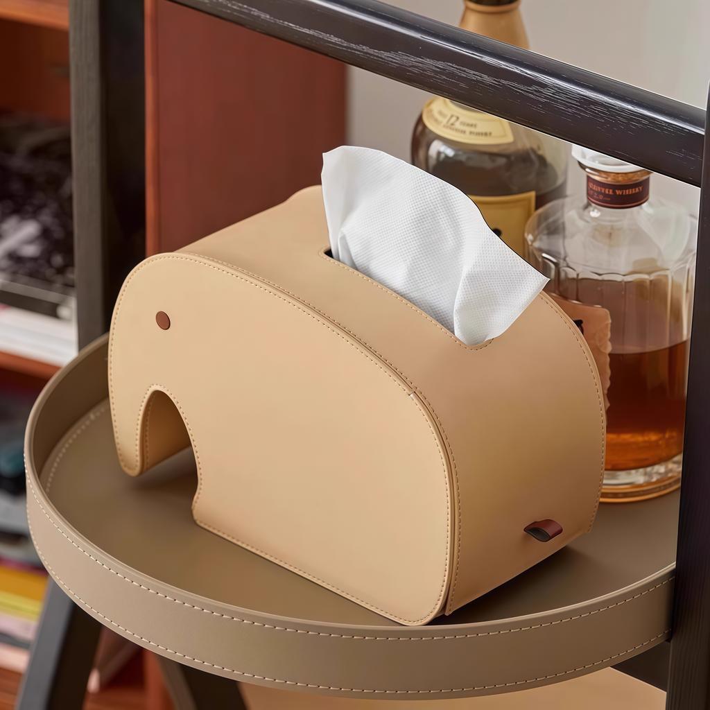 Cute Elephant Leather Tissue Box Irregular Shaped Tissue Bos Tabletop Decoration Ornaments for Coffee Table, Dining Table