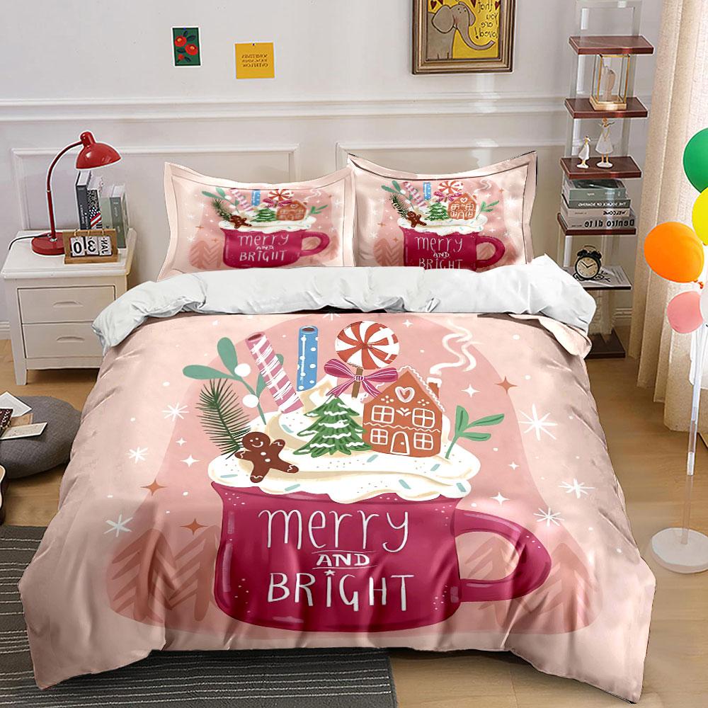 Holiday Mug with Gingerbread Design Bedding Duvet Cover Set Duvet Cover Pillowcases (1*Duvet Cover 2*Pillowcases, without duvet insert)