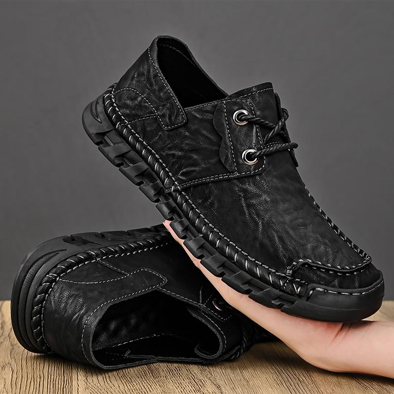 Fashion Leather Shoes Man Casual Loafers Luxury Design Slip On Male Dress Shoes Leisure Style Big Size Outdoor Wear-resistant Sole