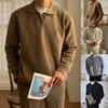 Men's British Business Polo Knit Sweater Jacket - Autumn/Winter Lapel Solid Color Trendy Outerwear