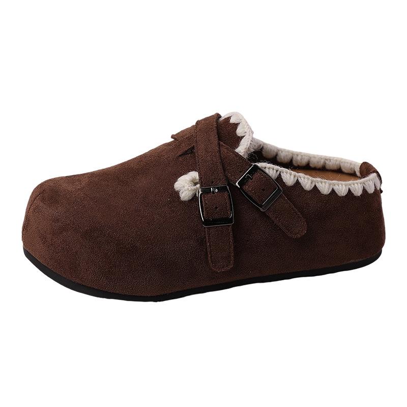 2025 Retro Versatile Fashion Niche Baotou Half Slippers Women's Autumn and Winter Design Belt Buckle Casual Slippers