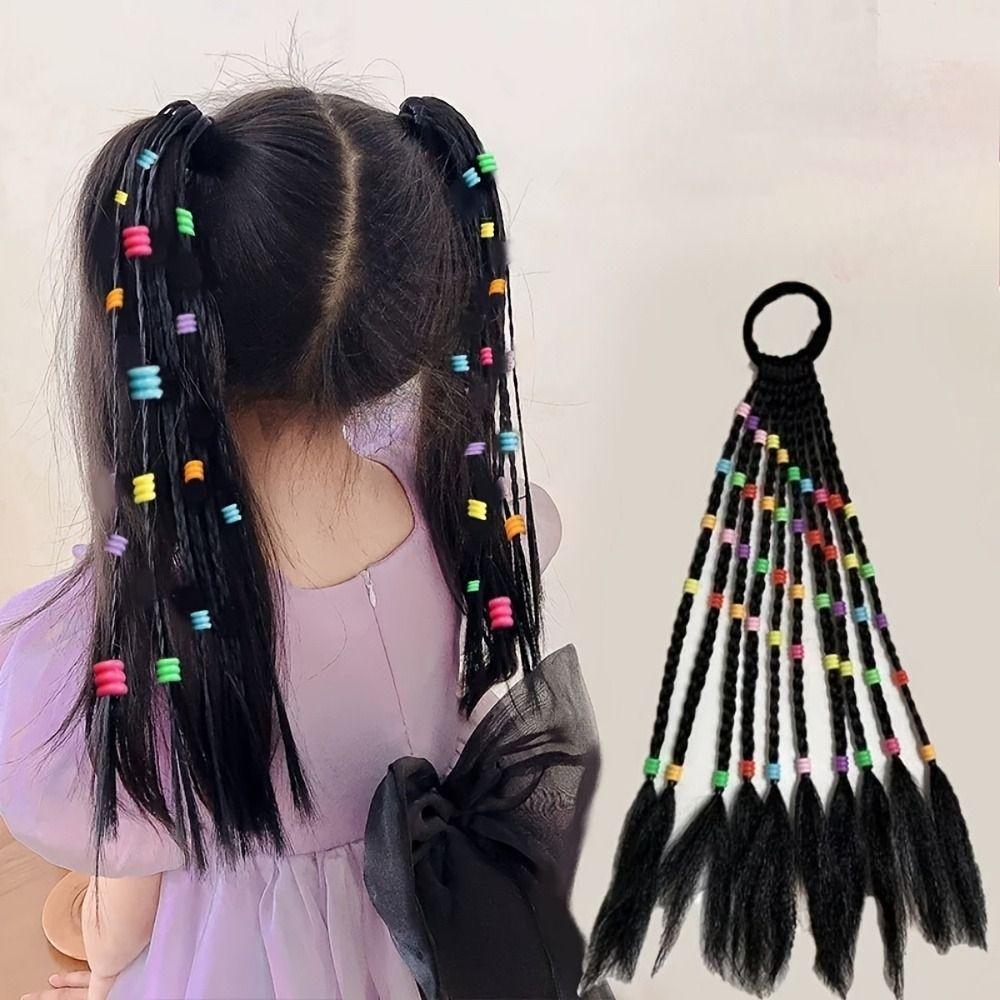 Cute Kids Braided Hair Rope Natural Girls Ponytail Headbands Children Wig Braids  Daily Use
