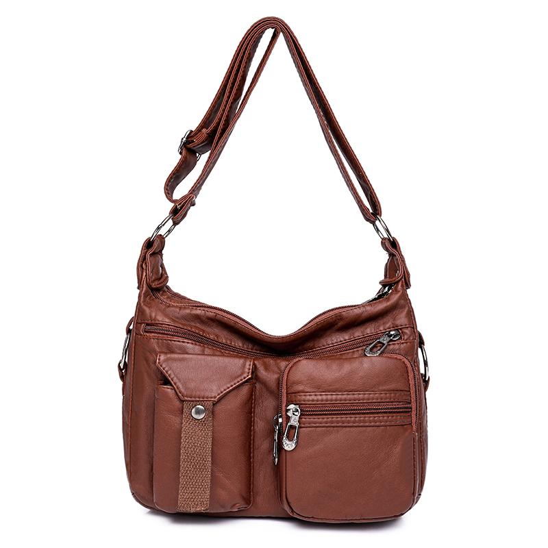 

Women Leisure Crossbody Bag Leather Shoulder Bags Female Multi-purpose Messenger Bag Sac Courses Large Capacity Student Bags світло-коричневого кольору