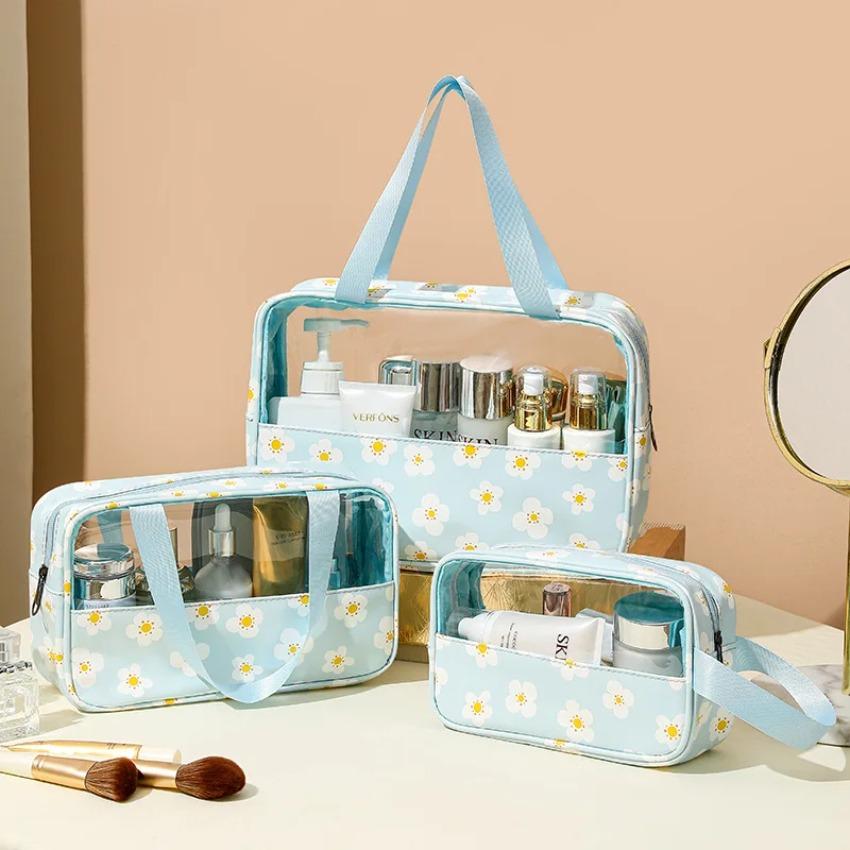 Women's Makeup Bag  3pcs Set Macaron Printed Wash Bag Travel Essential Portable Storage Bags Waterproof Cosmetic Bag Bath Bags