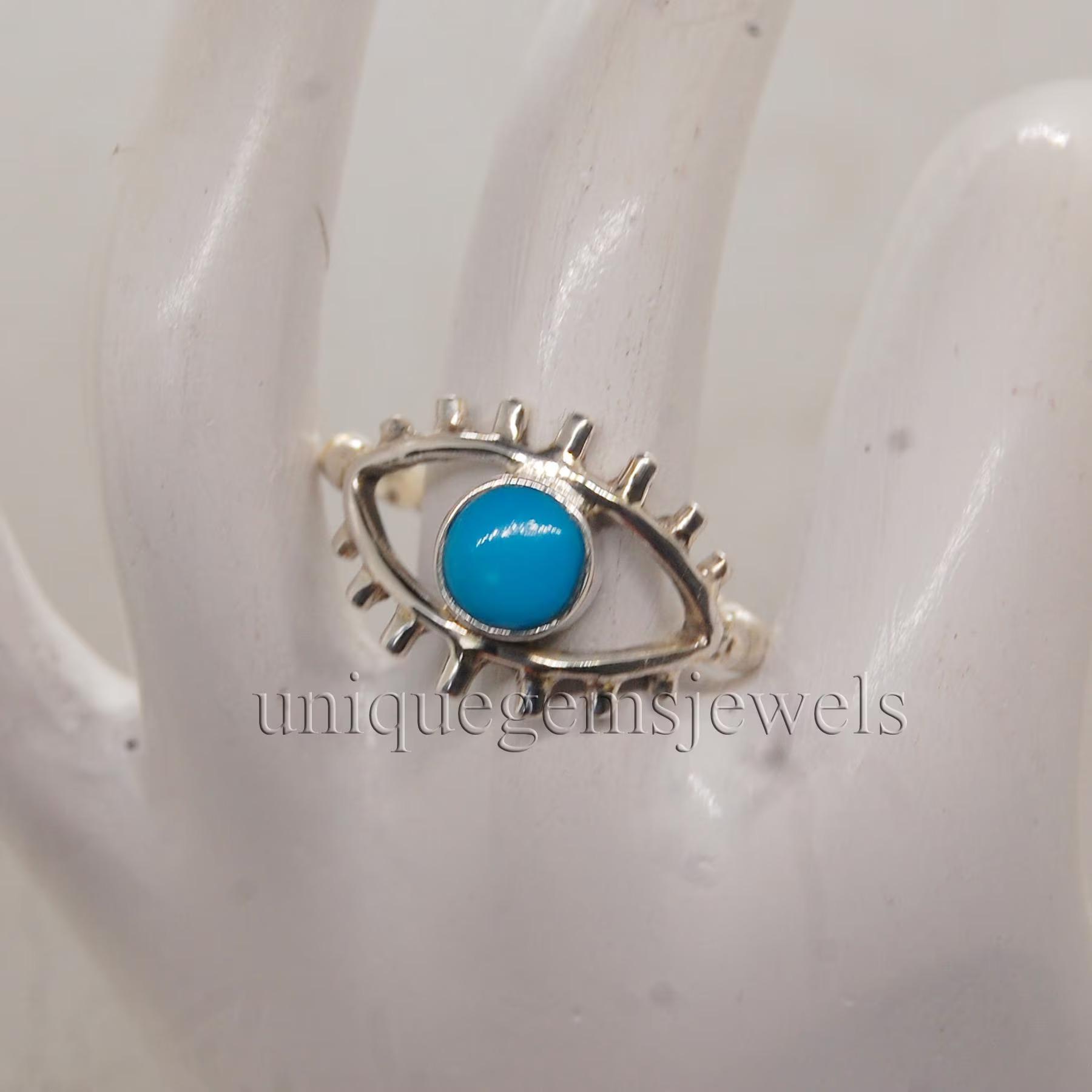 

Evil Eye Blue Sleeping Beauty Arizona Turquoise 925 Sterling Silver Ring , Handmade Beauty Turquoise Ring 10