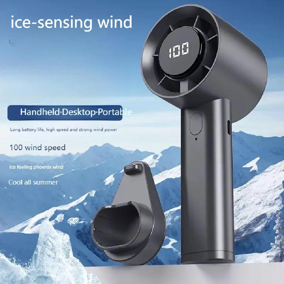 Portable Mini Handheld Fan with LED Display Semiconductor Refrigeration 100 Speeds USB Rechargeable Battery Outdoor Fan