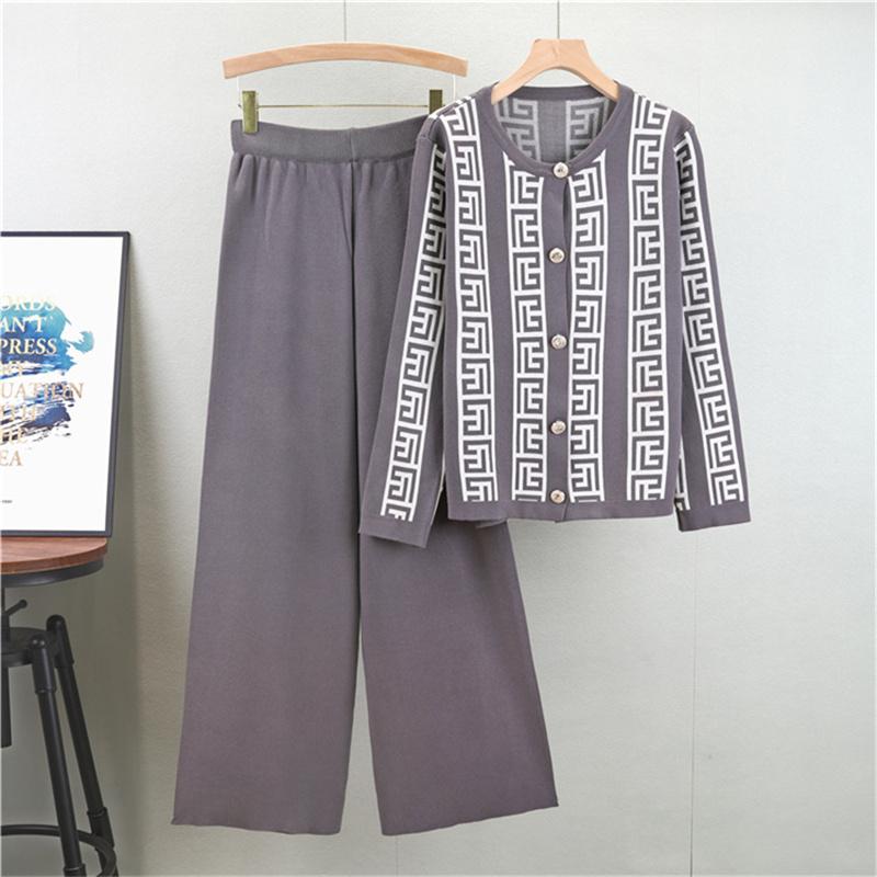 Women's Autumn Casual Suit Loose Round Neck Cardigan Wide Leg Pants Two-Piece Set Two Piece Set
