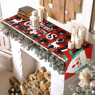 Christmas Table Flag Snowman Plaid Print New Year Winter Kitchen Tablecloth Table Flag Family Party Restaurant Decoration