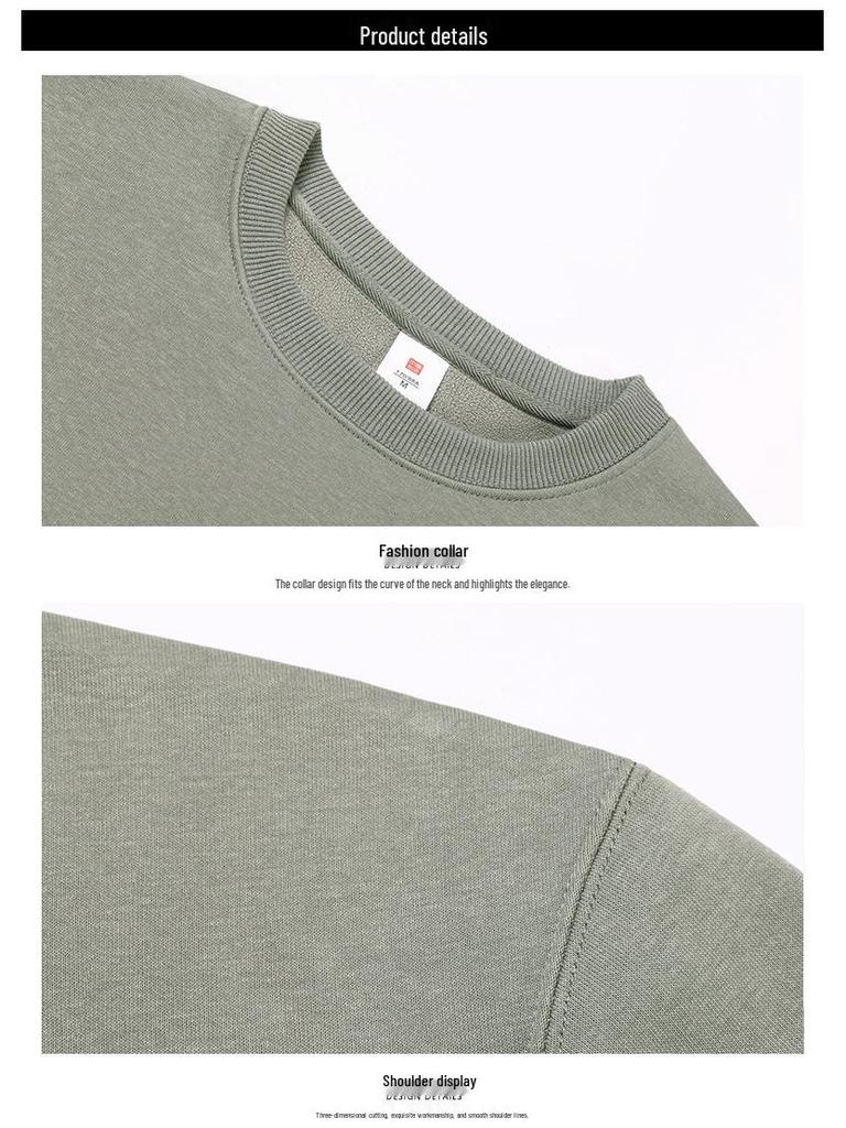 Herren Schwergewicht Baumwoll Hoodie 420g: Winter Einfarbige, Lockere Drop-Shoulder, Rundhals, Mit Samt gefütterte, Langarm Basisschicht