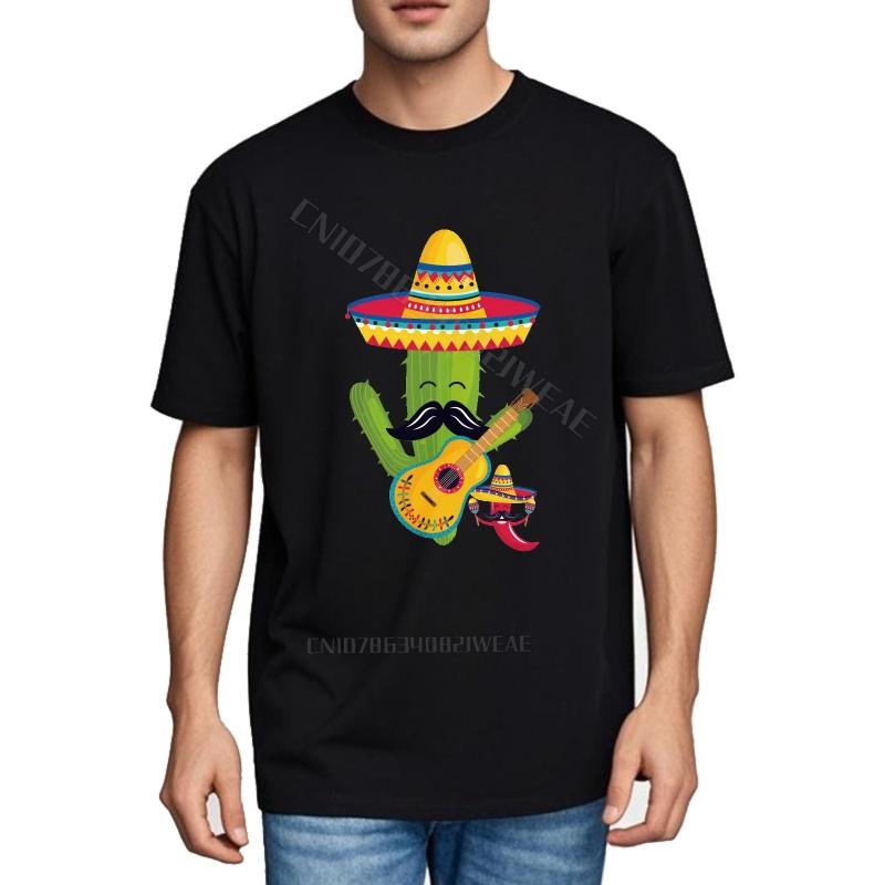 Funny tshirt Streetwear Casual Tee Cactus Playing Guitar With Sombrero Vintage Big Size Tee Shirt Stylish Big Size Tee Shirt