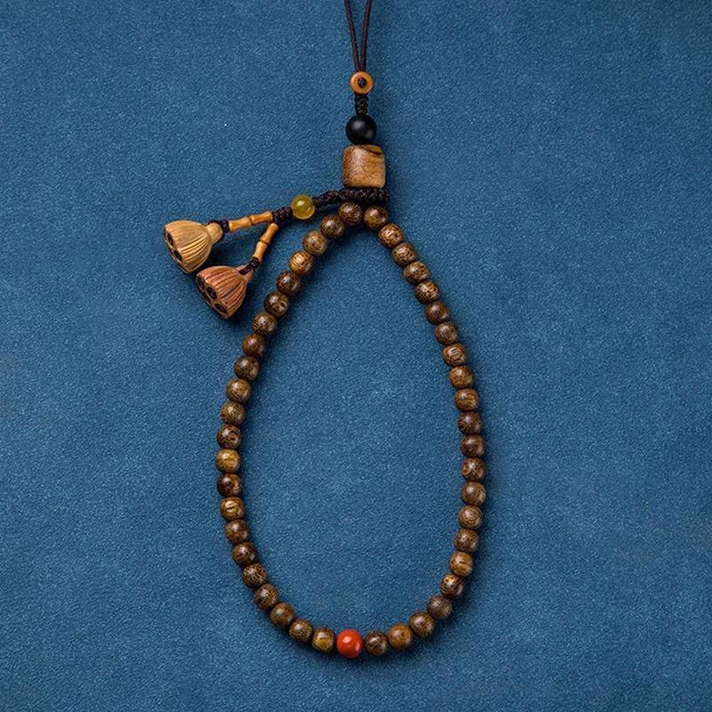 Catena per Cellulare con Perline di Agarwood Retrò Laccetto da Polso da Donna Ciondolo da Polso Corda da Appendere Decorazione Regalo