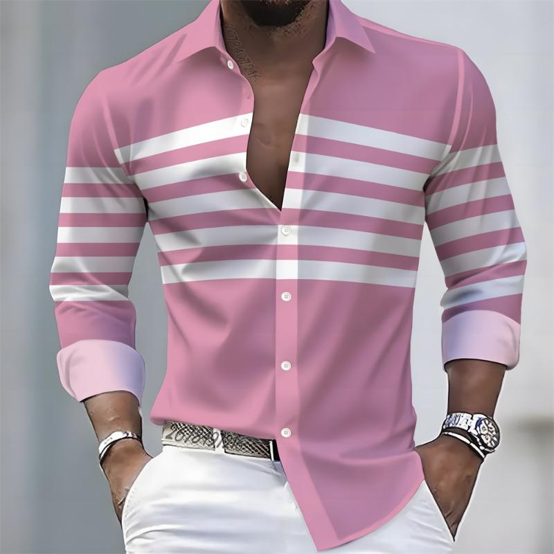Spring/Autumn New Arrival Men's Striped Long-Sleeve Shirt - European and American Style Casual Lapel Slim Fit
