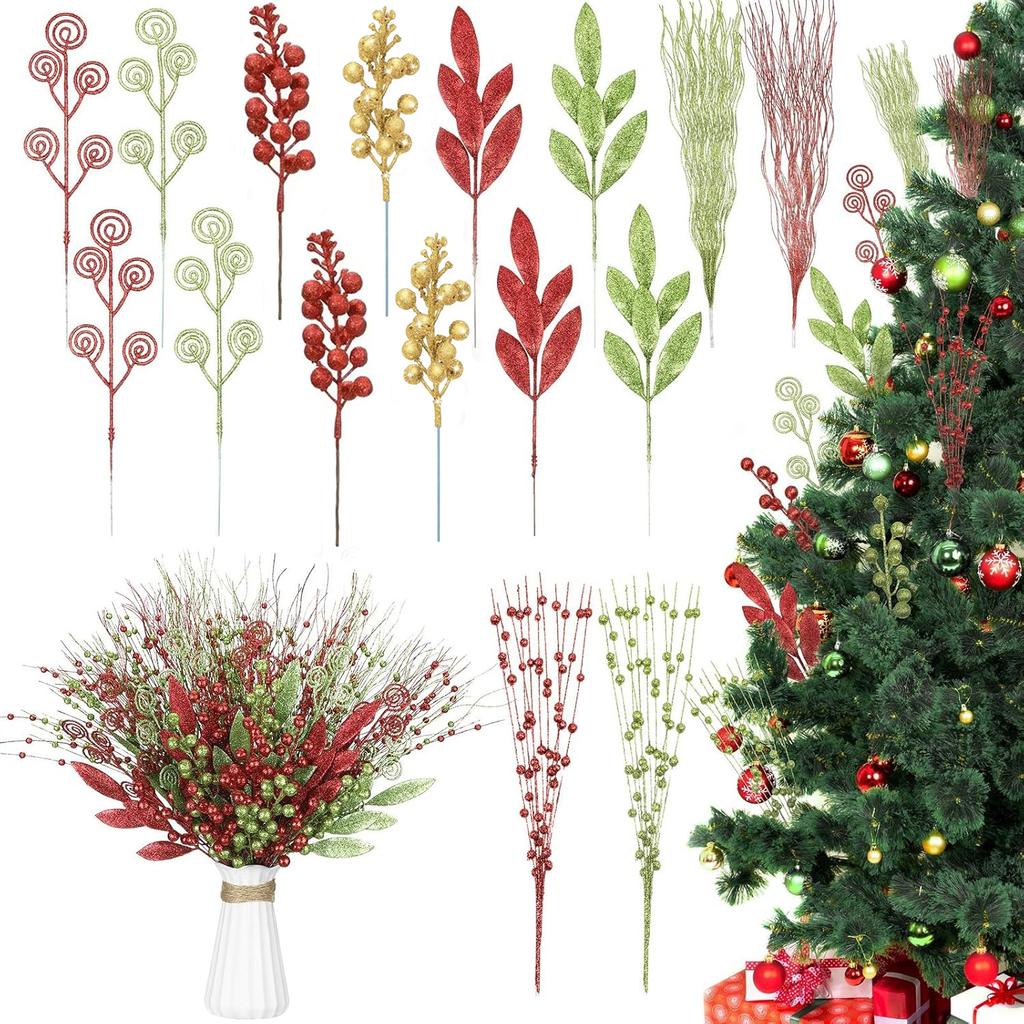 16Pcs/Set Artificial Berry Bouquet Christmas Tree Decoration Pendant for Home Room Vase Decor New Year Gift Ornaments Accessory