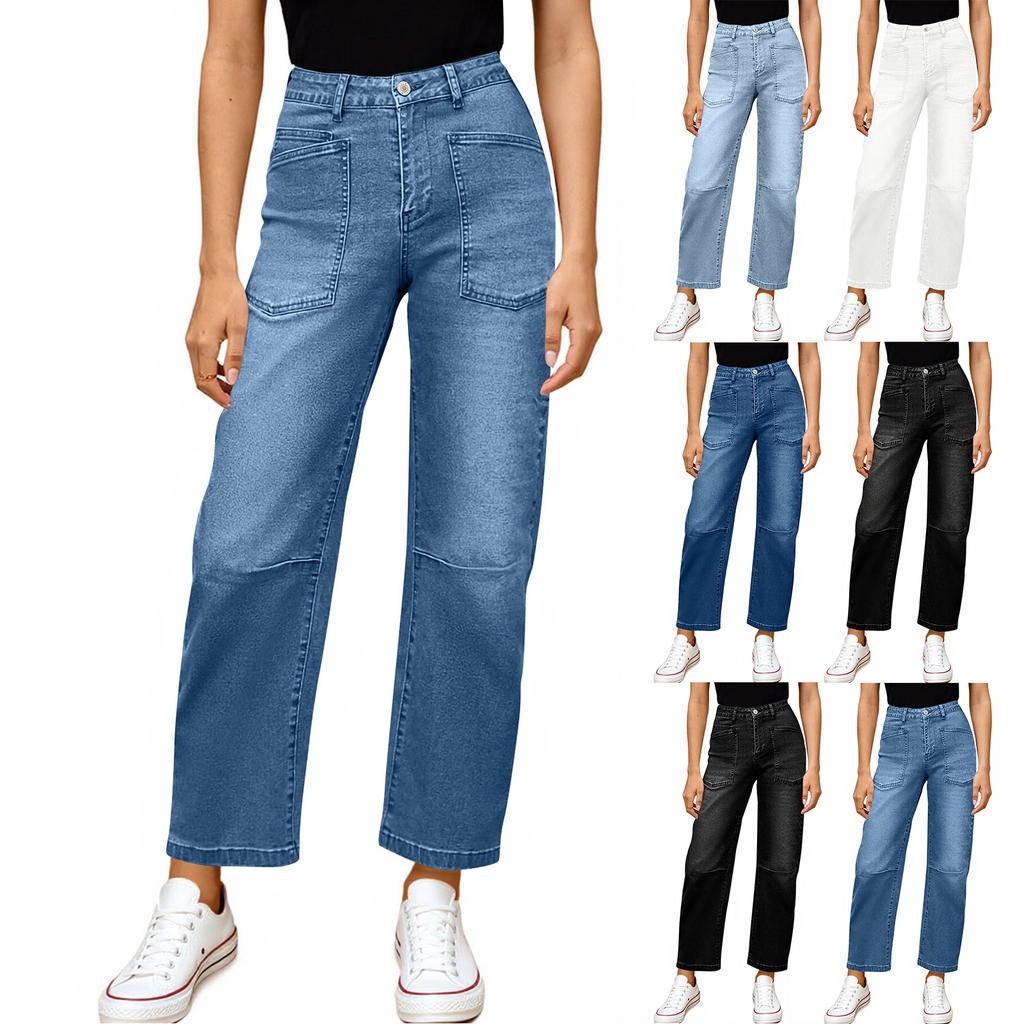 Women's High Waist Washed Women's Jeans Fashionable Versatile Straight Leg Pants