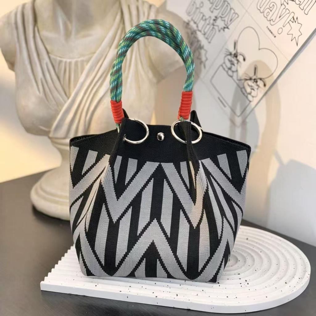 Versatile Large Knitted Handbag with Hollow-Out Flower Pattern