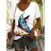 Elegant Blue Floral Print Casual T Shirt V Neck Short Sleeve Tee For Women Summer Holiday Travel Beach And Daily Outfits