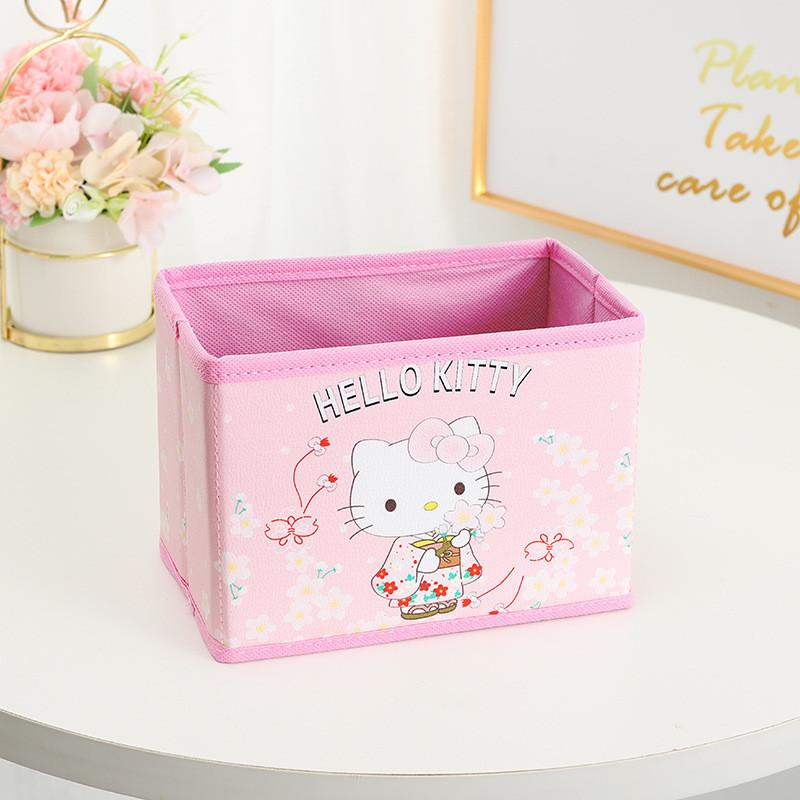 

Pu Cartoons Hello Kitty Melody Print Collapsible Desktop Storage Box For Organizing Office Supplies KT