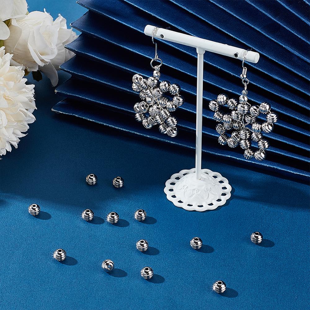 1box 100pcs 201 Stainless Steel Grooved Beads Rondelle Stainless Steel color 6x5mm Hole: 1.6mm