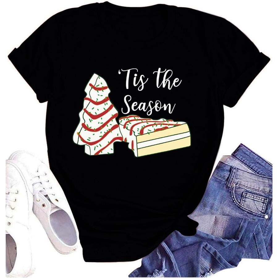 LINZEOO Merry Christmas Shirt for Women Xmas Holiday Tshirt Tis The Season Christmas Trees Tee Tops S