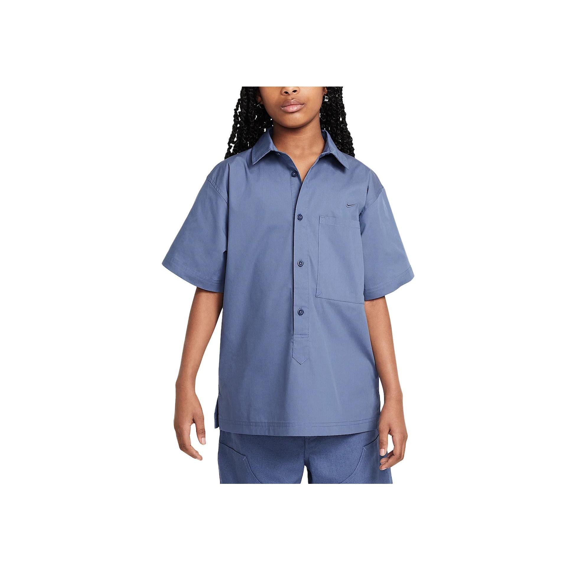 

Nike Sportswear Metro Ground Однотонная рубашка свободного кроя с воротником и коротким рукавом Детские топы Финский синий HF8054-491 XL