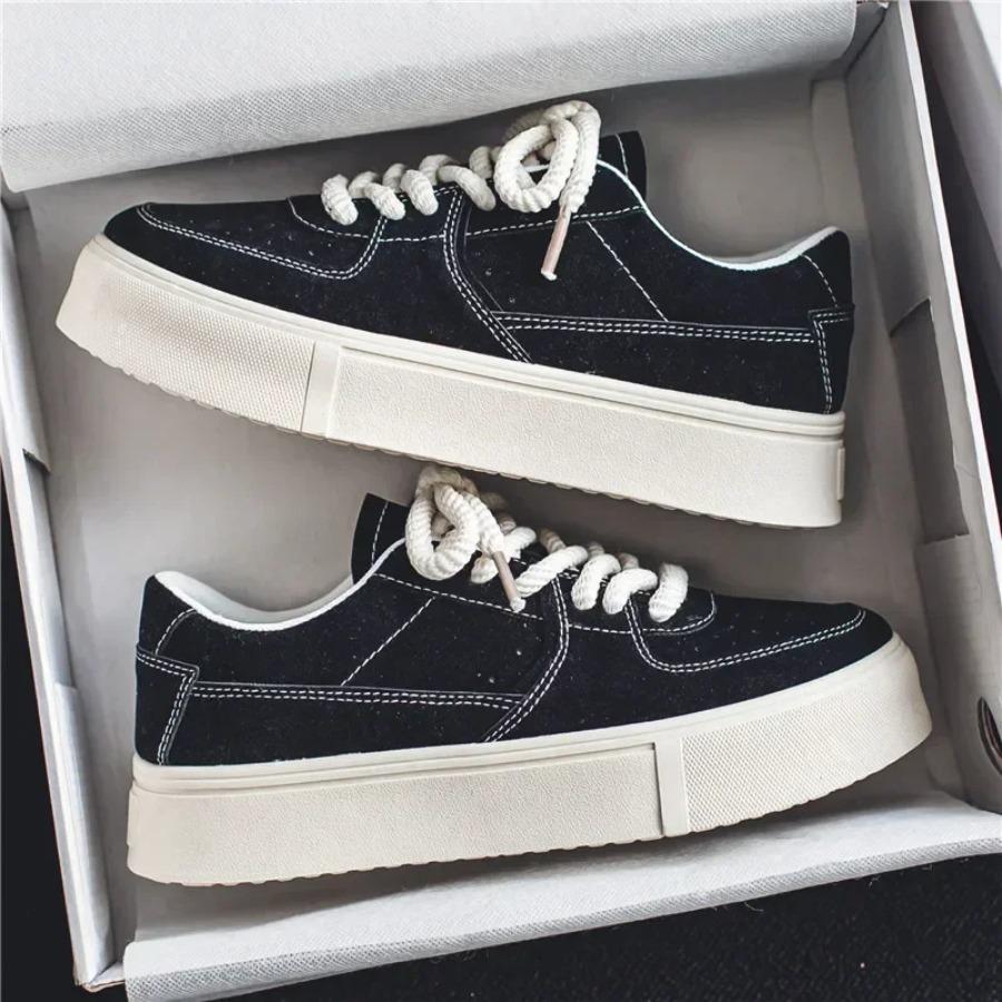 Men's Fall Casual Skateboard Shoes Men Comfortable Black Thick Sole Sneakers Lightweight Versatile Walking Tennis Shoes for Men