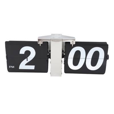 Flip Clock PVC Stainless Steel Battery Powered Retro Mechanical Digital Automatic Flip Down Desk Clock for Living Room Bedroom Office Black