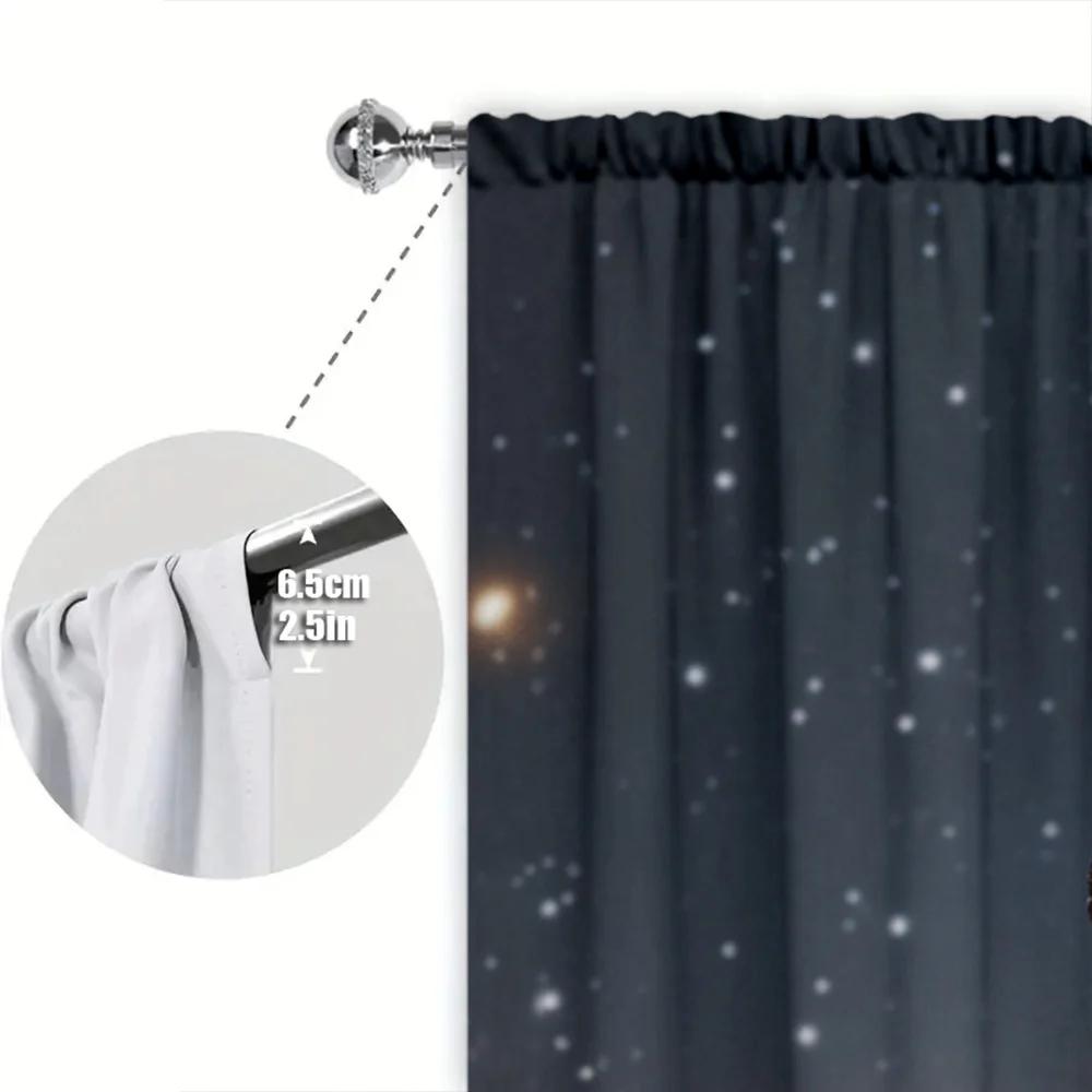 2pcs Elephants Under the Starry Sky Style Printed Curtain for Home Decor- Rod Pocket Window Treatment for Bedroom,Office,Kitchen