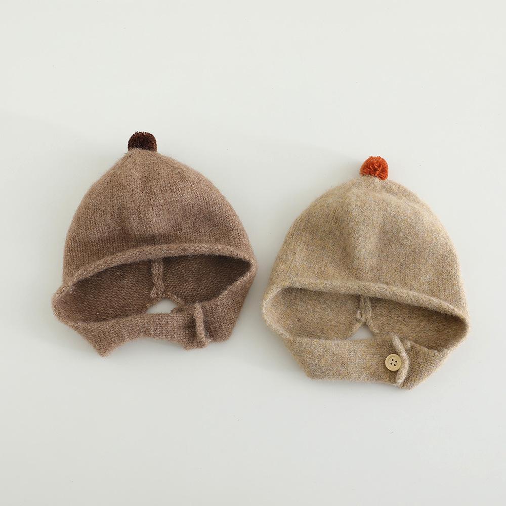 Bonnet Bébé Pompon Couleur Unie Automne Hiver Tricot Cache-Oreilles Bonnet Coupe-Vent Chaud Tout-Petit Garçons Filles Protection Oreilles Bonnet