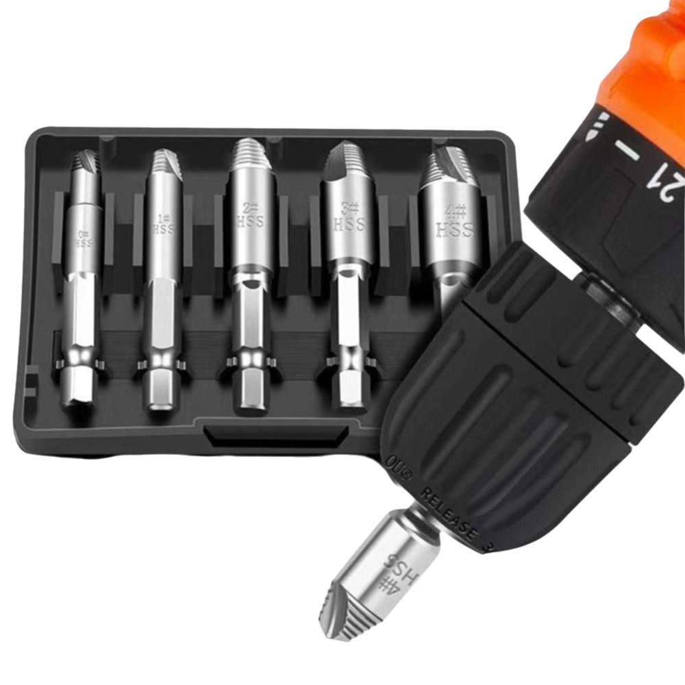 Hex Shank Screw Extractor Set Hardened Steel Easy Out Drill Tool  Rusted Screws
