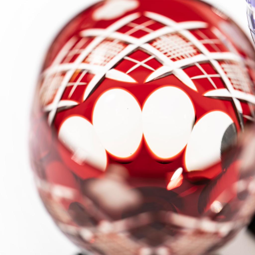 Official Direct Sales from Taiburo Edo Kiriko Wine Glass with and Pattern Wooden Made In Japan Studio Four-Leaf Yarai-Nanko (Amber Red) TB94408AR,