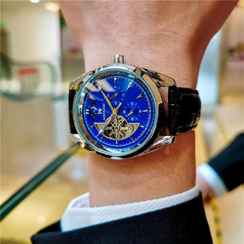 

Мужские механические часы класса люкс с полым маховиком — автоматические, водонепроницаемые, светящиеся, с указателем фаз Луны, многофункциональные.