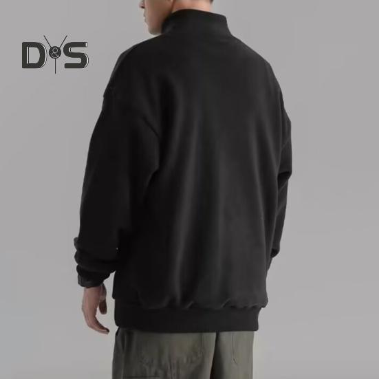 Men Fall Winter Sweatshirt Half Zipper Stand Collar Retro Solid Color Double-sided Velvet Loose Pullover Long Sleeve Top for School Dating And Travel