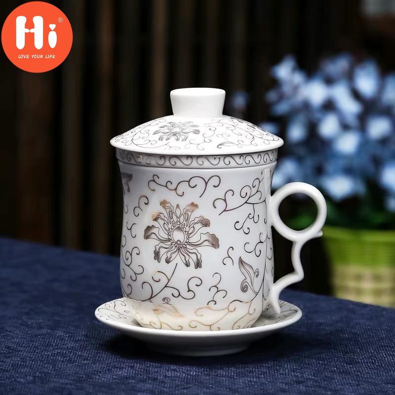 Hi Blue and White Porcelain Office Teacups with Lid Filter Creative Ceramic Hand-Painted Water Cups Household Drinkware Gifts
