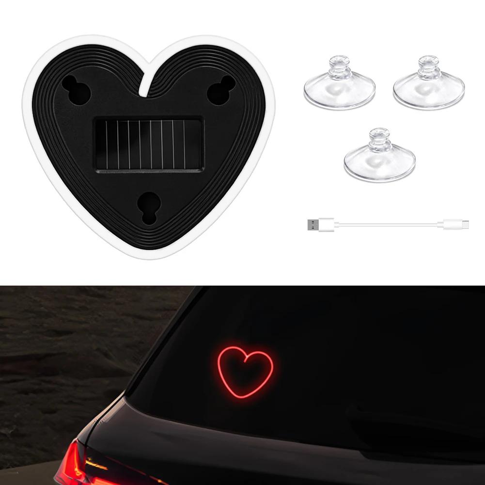 

2026 Solar Powered Car Neon Light Striped Heart Lamp Led Ambient Light Wireless Suction Cup USB Rechargeable Led Atmosphere Lamp красный