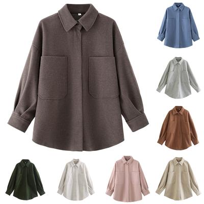 Jaqueta Feminina de Camurça Sintética com Botões Casaco Curto Oversized com Bainha Franzida Casual Vintage Outerwear com Bolsos