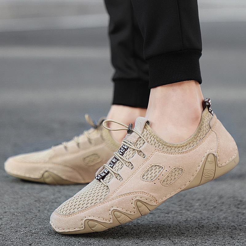 New Autumn Men's Shoes Pigskin Mesh Shoes Breathable Sports Men Casual Shoes Leather Shoes Leather All-Match Fashion Shoes