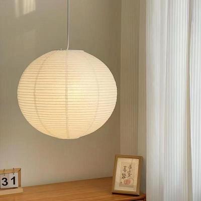 Zen Style Paper Pendant Lamp - Retro Round, Three-Color Soft Light for Eye Protection In Study Rooms