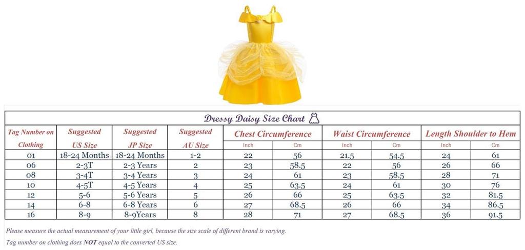 Girls Princess Dress Up Costume Yellow Costume Halloween Christmas Birthday Months Comes with Accessories Wand Gloves Rose Necklace Earrings [Dressy
