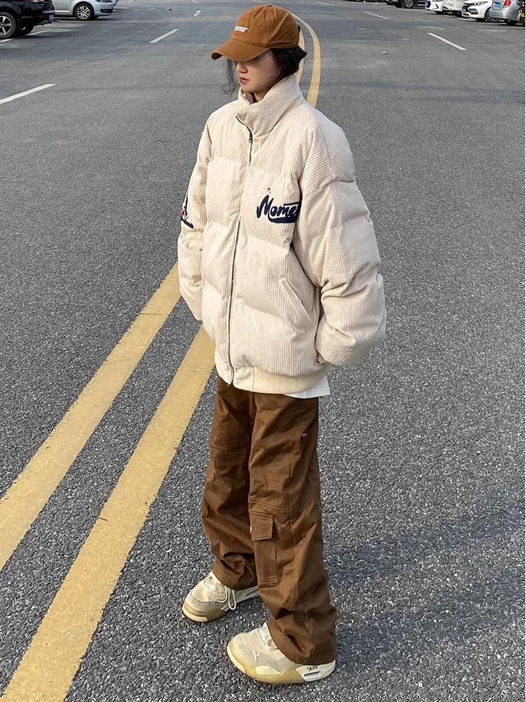 Men's Vintage Retro Embroidered Corduroy Jacket with Stand Collar – Cozy Outerwear for Couples