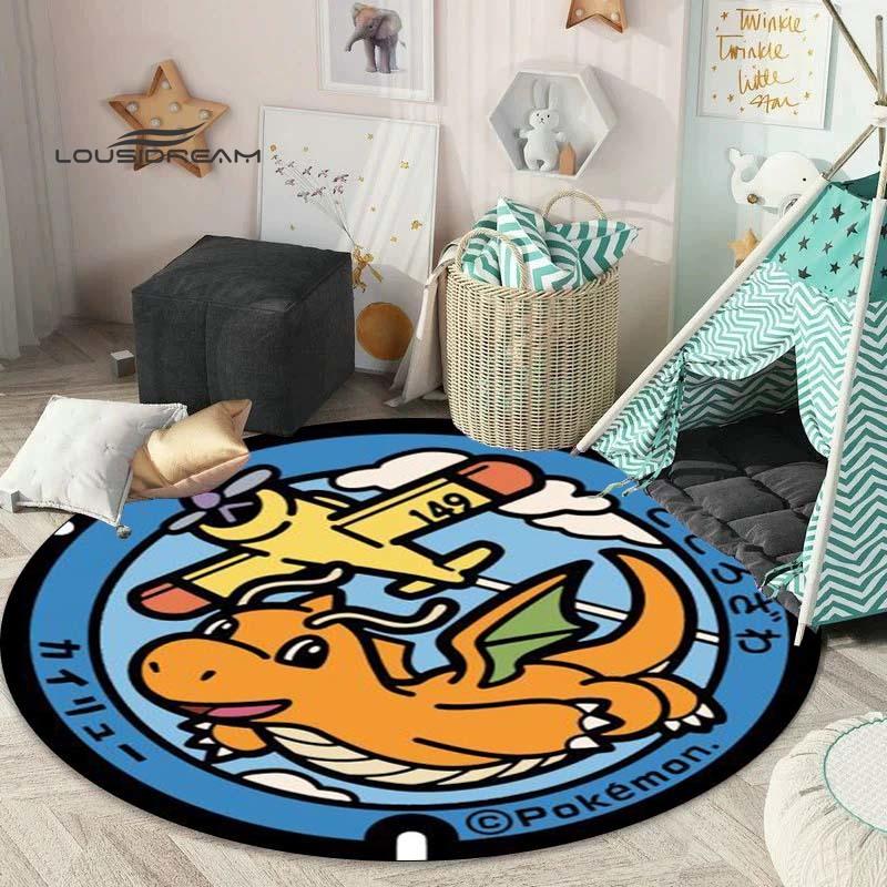 Tappeto rotondo carino dei cartoni animati Pokémon, tappeto per camera da letto e soggiorno, tappetino per sedia girevole per stanza dei bambini e sala giochi, tappetino per divano per il tempo libero Q0