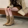 Pointed Retro Short Boots Women's 2025 New Maillard Boots Wasteland Suede Sleeve Western Boots